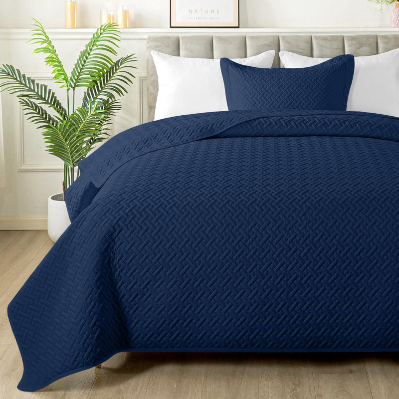 Ensemble de courtepointe à formes tressées, Bleu marine, Courtepointe très grand et 2 très grandes taies 
