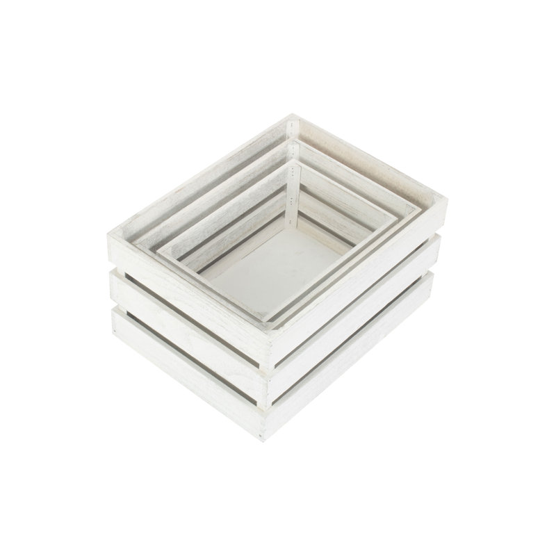 Slatted Manufactured Wood 3 Piece Organiser Box Set, Grey