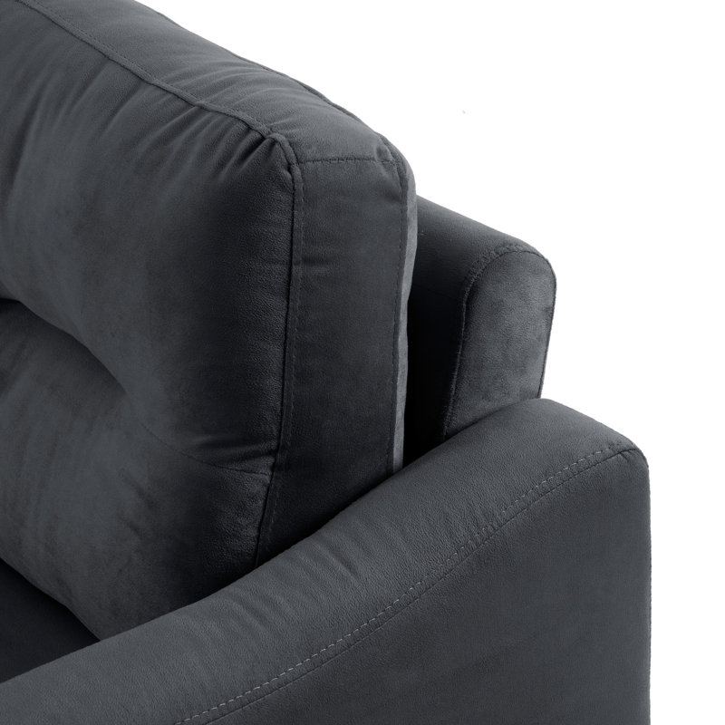 Canapé modulaire confortable en velours noir, rembourré de mousse élastique 2 places pour les petits espaces, structure en chenille