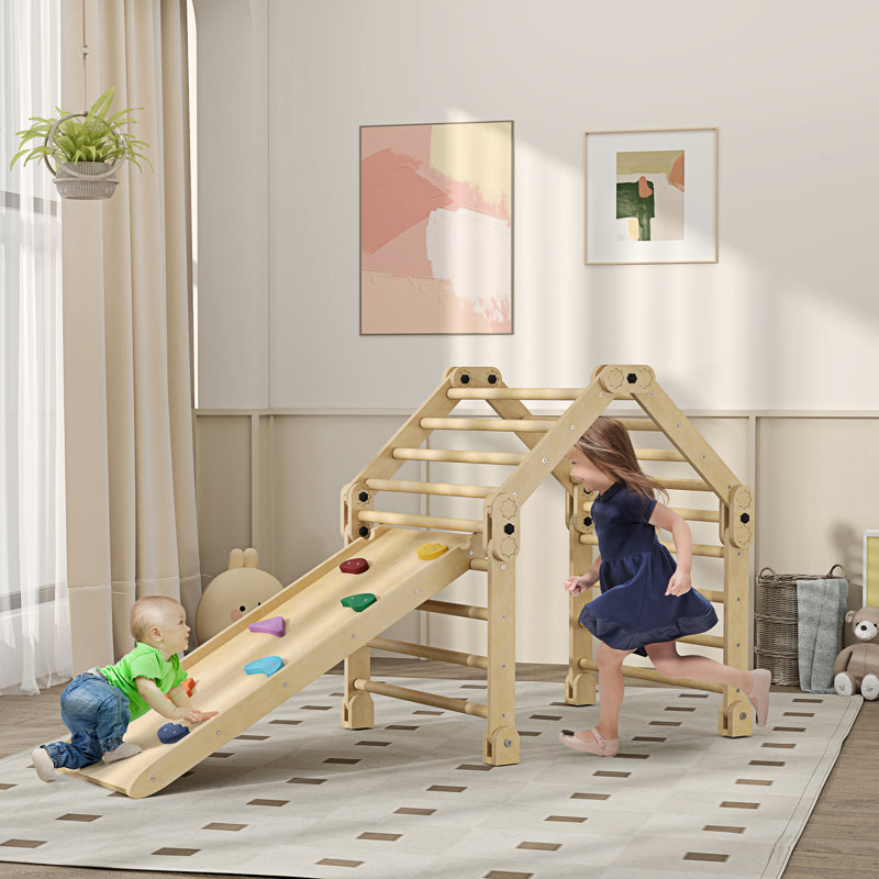HOMCOM 177.8cm W Pine Wood And Multi-layer Board Kids Climber
