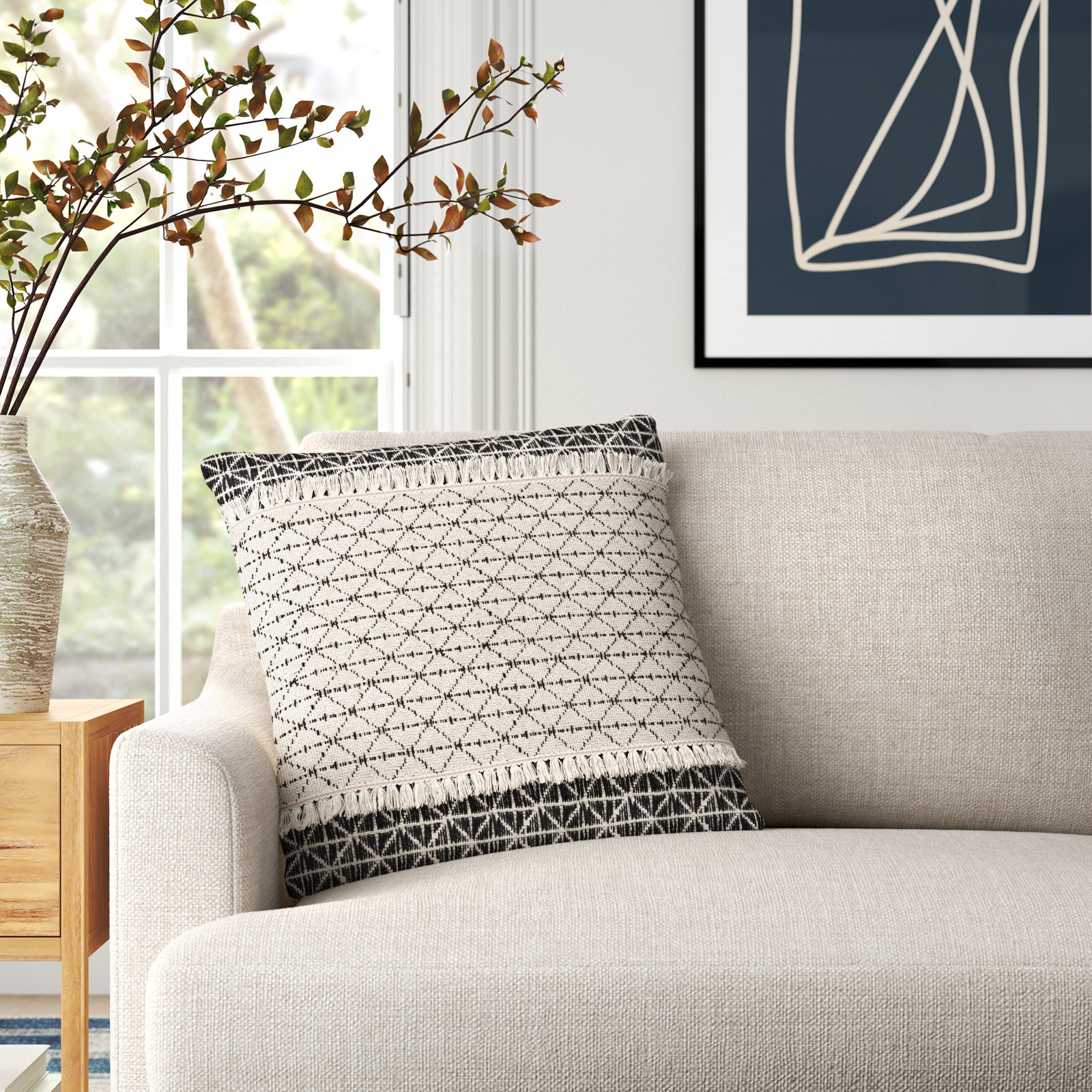 Santina Tassels Cotton Throw Pillow, 20" x 20", Down