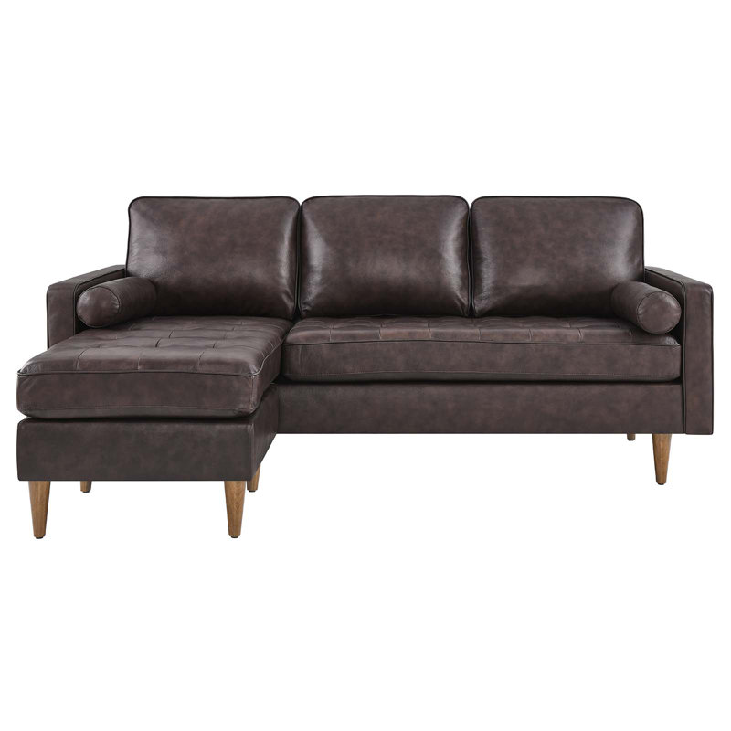 Valour 78" Leather Apartment Sectional Sofa by Modway, Brown Genuine Leather