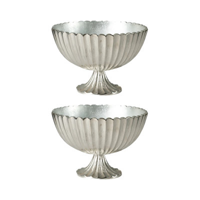  Bol à compote piédestal Verona, centre de table cannelé en aluminium coulé pour fruits, arrangements floraux, tables de mariage, décoration intérieure, 11,7 po de diamètre et 8,5 po de hauteur