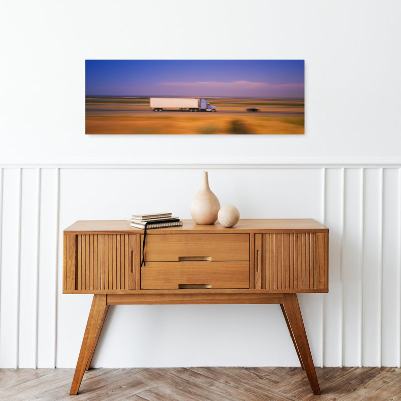 Truck and a car moving on a highway Highway 5 California USA 1 Piece Wrapped Canvas Panoramic Wall Art