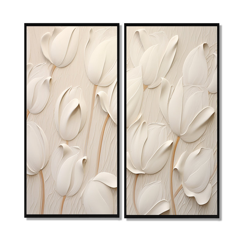 Minimalisme, tulipes blanches symphonie - tulipes florales, impressions sur toile, 32" H x 32" W, Black