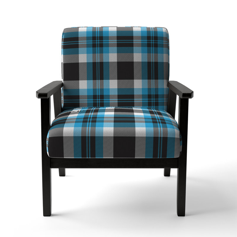 Fauteuil d'appoint rembourré à motif tartan argenté et bleu
