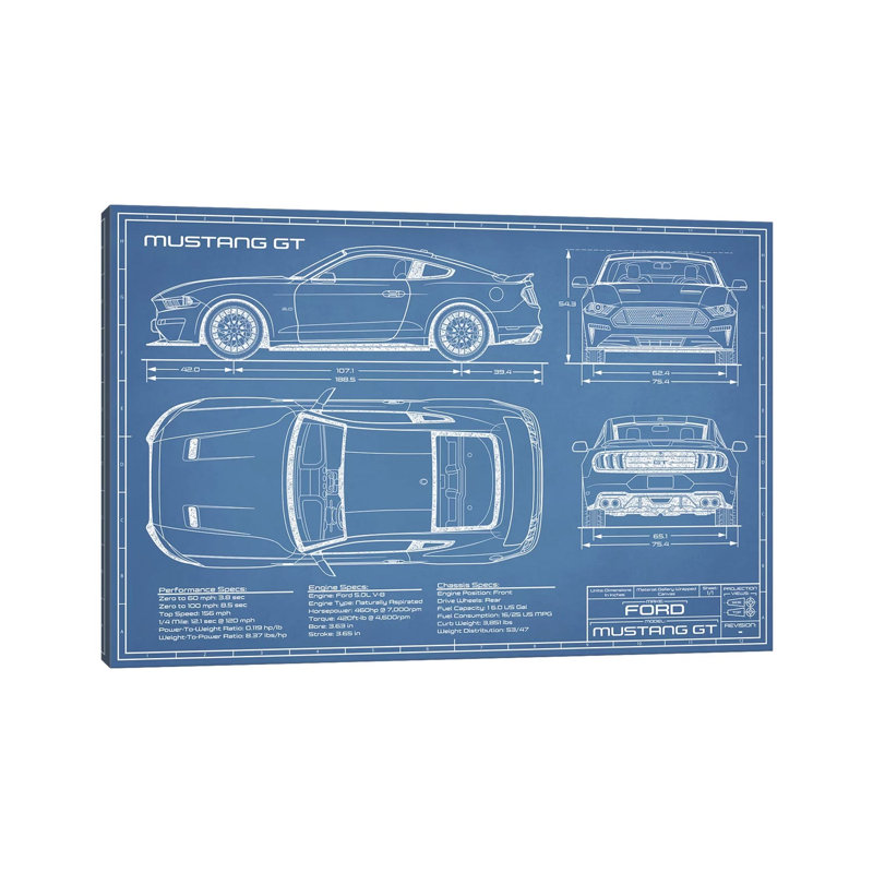 Mustang GT 2018-2020 by Action Blueprints - Wrapped Canvas Print, 30.48 cm H x 45.72 cm W