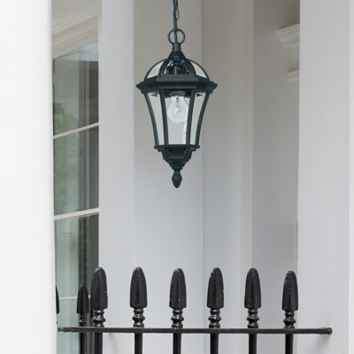 Drayton IP44 black lantern pendant
