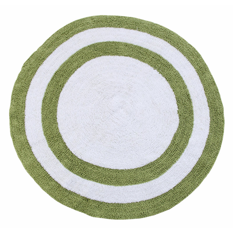 Sage Green and White Cotton Reversible Round Bath Rug