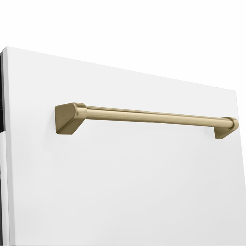 Porte d'entrée automatique pour lave-vaisselle ZLINE Autograph 24 po, 51dBa, panneau blanc mat, poignée bronze, Bronze