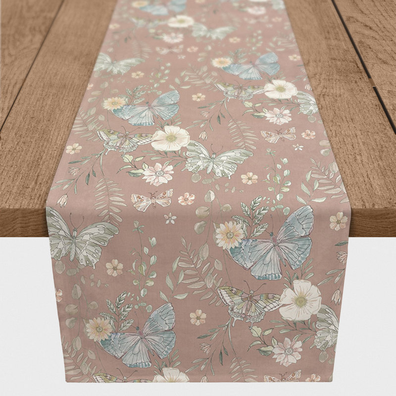 Rectangular Floral Table Runner, 90" x 16", Pink