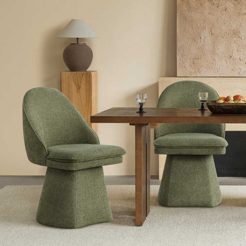 Swivel Fabric Upholstered Dining Chair, 2, Moss Green