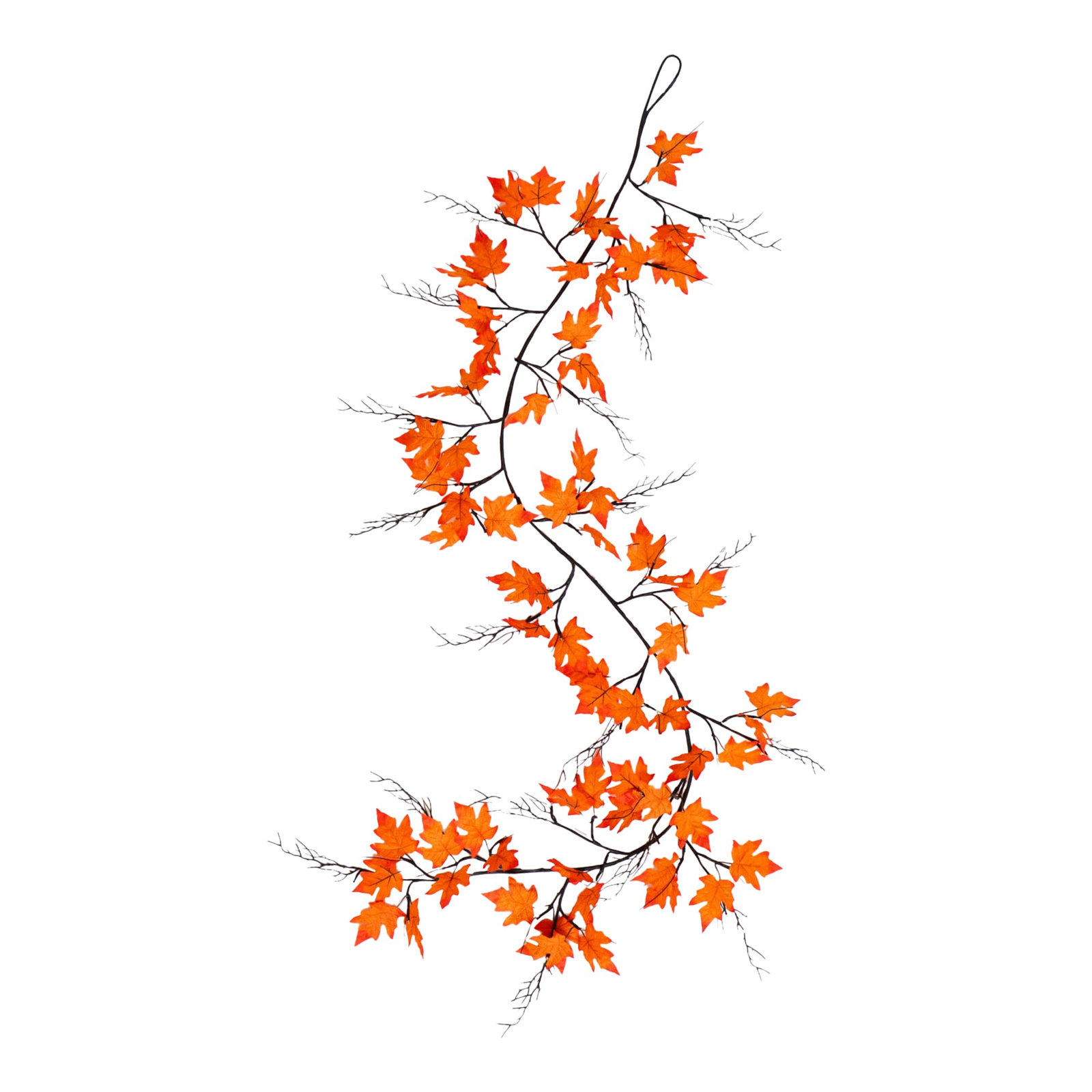 Pre-Lit Maple Halloween Garland, 6' L, Orange