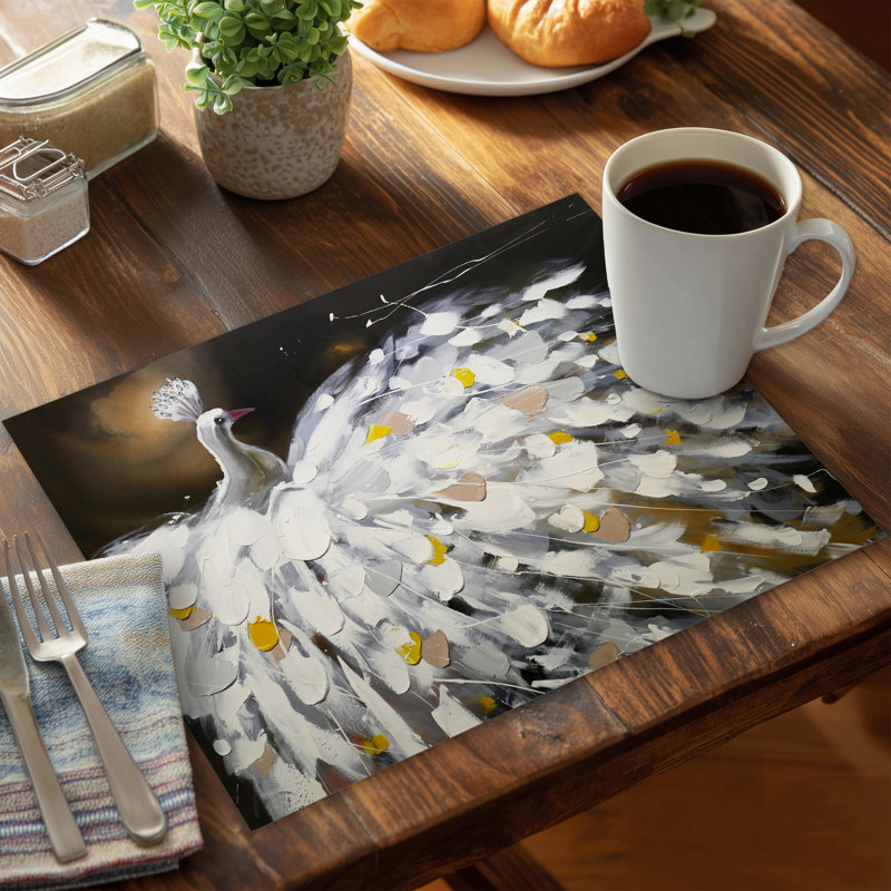 Napperon abstrait paon | Décor contemporain d'oiseaux - Polyester