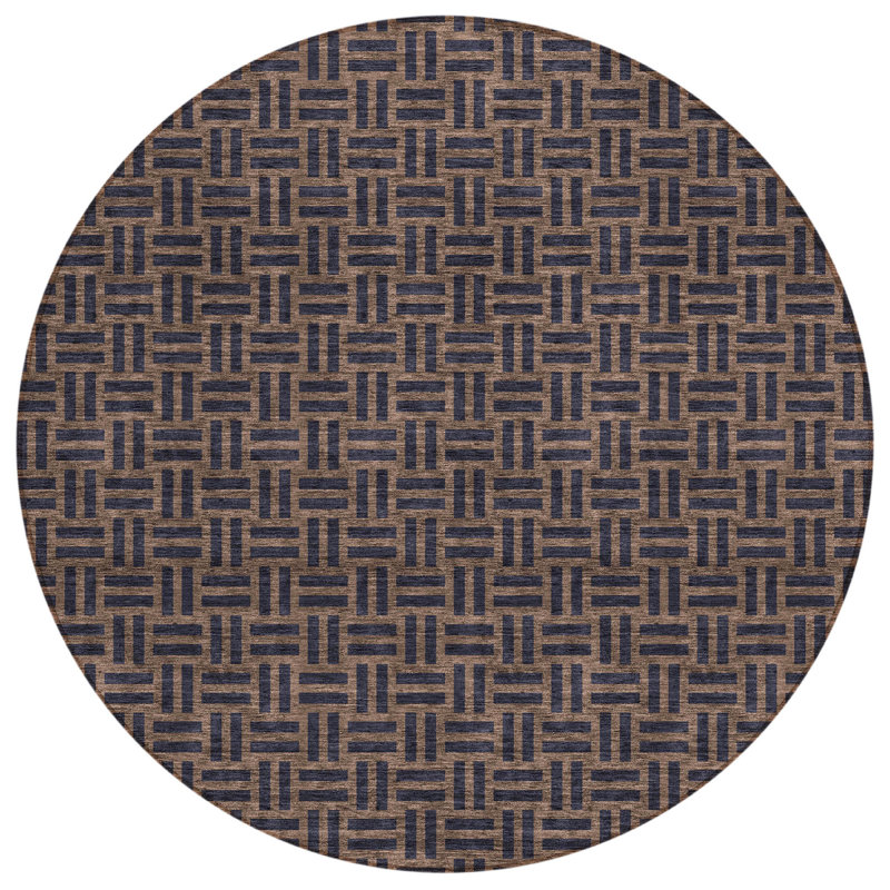 Tapis extérieur rond lavable géométrique 8 pi chocolat et noir