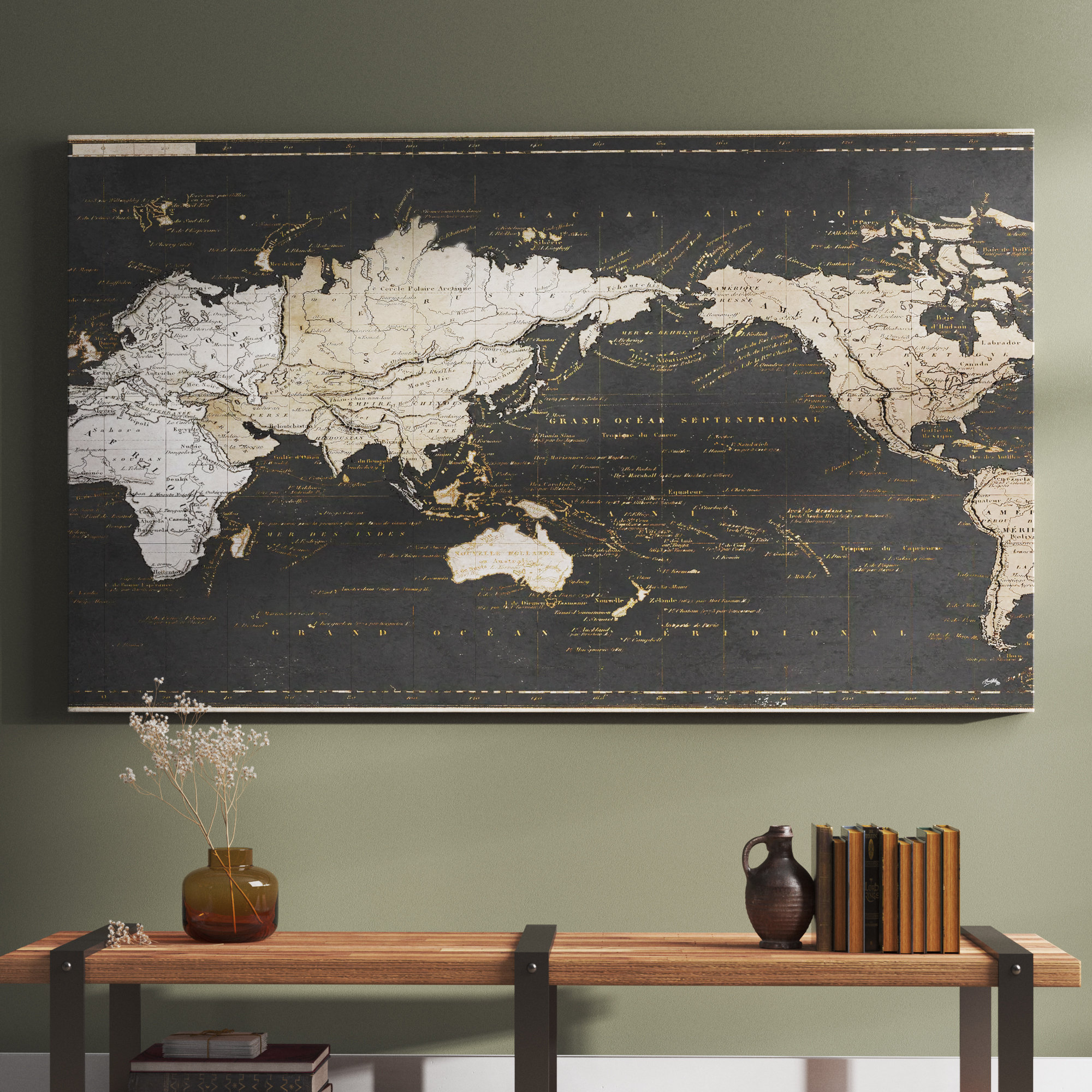 Trent Austin Design 'World Map in Gold and Gray' Graphic Art Print ...