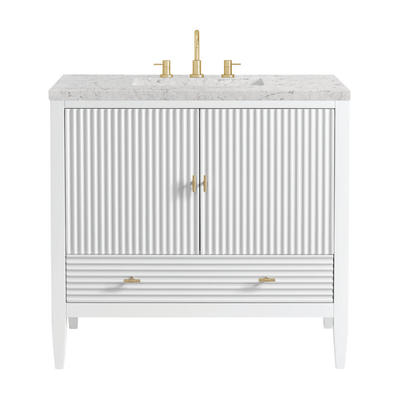Myrrin 36'' W Single Vanity, Bright White, Eternal Jasmine Pearl, 8" Widespread