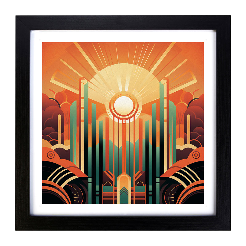 Sunrise Art Deco No.6 - Framed Print, Black