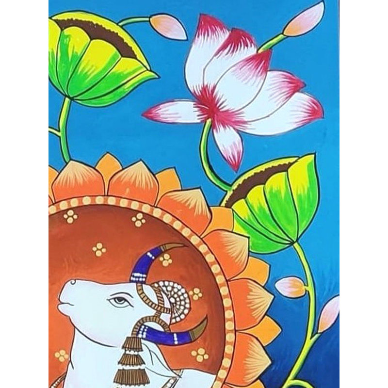 Vache Kamdhenu avec lotus | Aquarelle sur papier | Par Reshuka