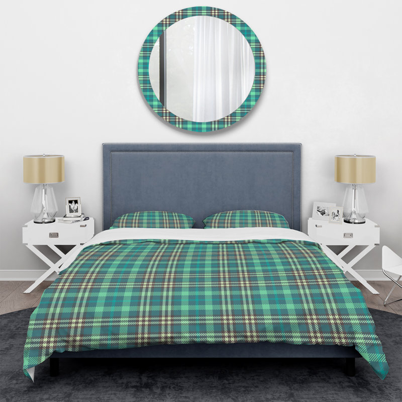 Tartan à carreaux verts - ensemble de housse de couette abstrait - microfibre de polyester