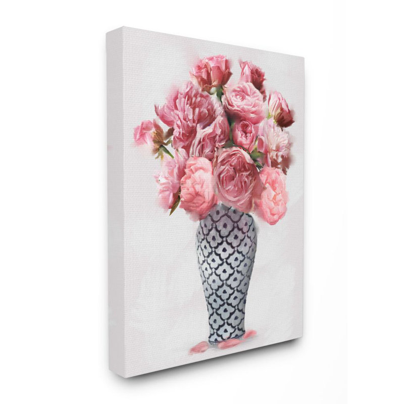 Élégant bouquet de pivoines roses dans un vase par Ziwei Li - impression, Toile tendue, H 30 po x l 24 po x P 1,5 po