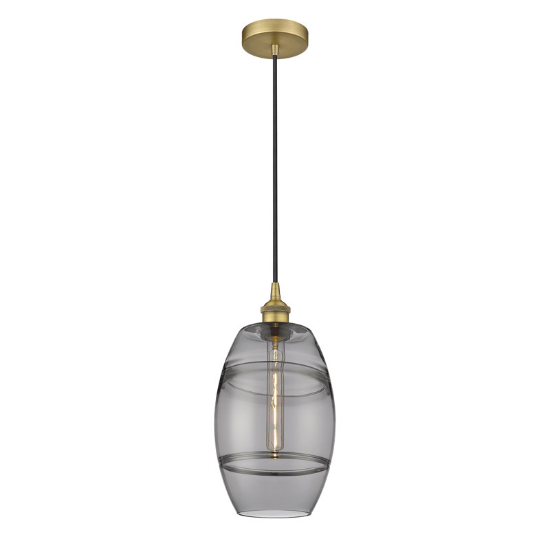 Mini-luminaire suspendu 1 lumière Edison Bettylou-616-G557, H 9,88 po x l 8 po x P 8 po, Gris fumée clair, Laiton brossé