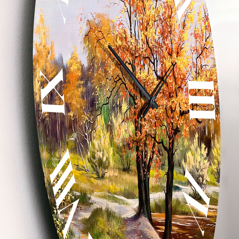 River In The Orange Woods - Horloge murale Country, Petit