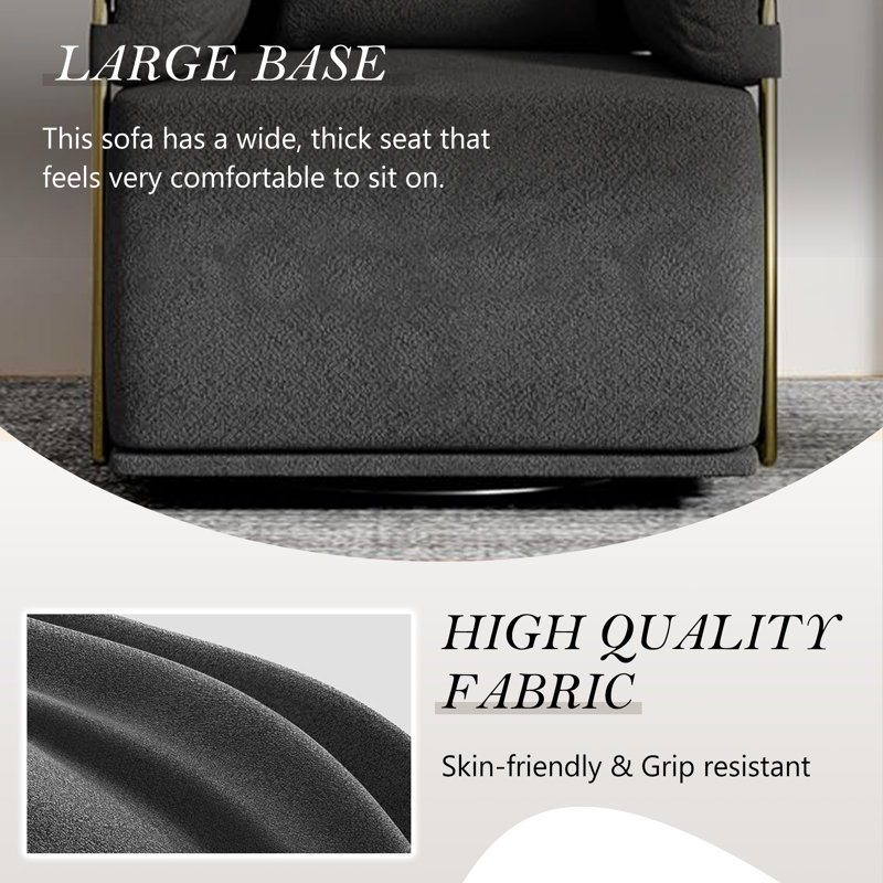 Sleeper Chair Sofa Bed, Boucle Swivel Accent Chair with Gold Frame, Black, Black