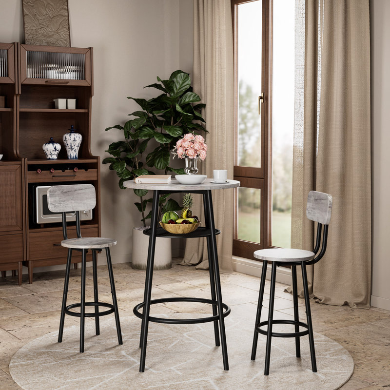 Ensemble de 3 tables de bar rondes avec dossier et cloison, petite table de salle à manger pour 2 personnes, table de petit-déjeuner et 2 tabourets pour la cuisine et la salle à manger