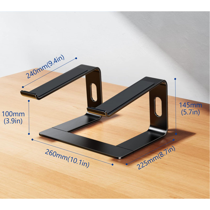 Support en aluminium pour ordinateur portable, support d'ordinateur ergonomique amovible, ordinateurs portables 10 à 15,6 po, noir