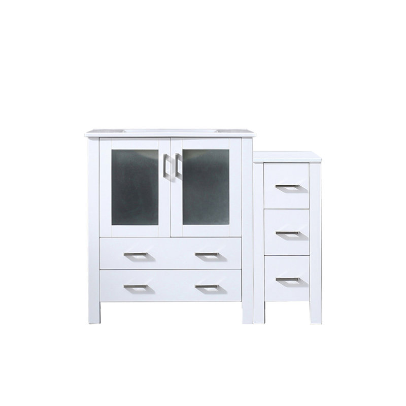 42 po Meuble-lavabo en blanc - plateau en bois massif et armoire latérale à charnières à fermeture en douceur et élégance avec fonctionnalité et résistance à l'usure