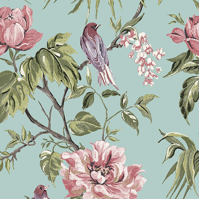 Floral Wallpaper Double Roll, Duck Egg