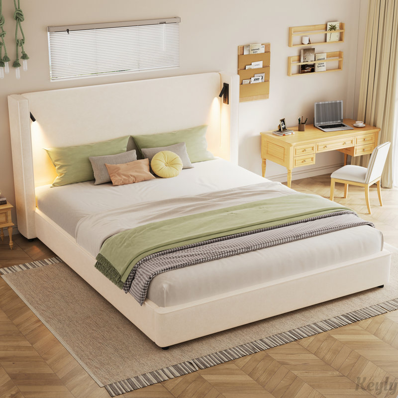 Cadre de lit rembourré avec lampe de lecture et port USB
