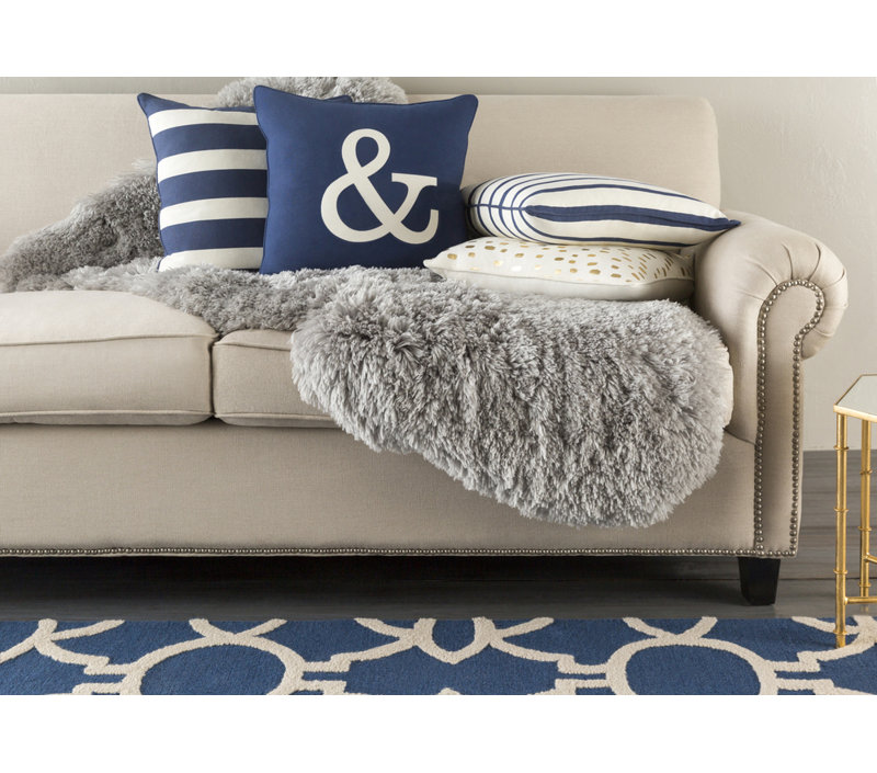 Manylath Square Cotton Pillow Cover, Navy/ White