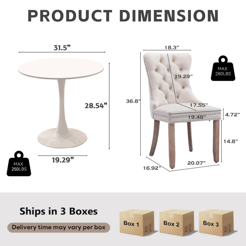 Ensemble de table de salle à manger rond avec 2 chaises , Blanc, Beige/brun
