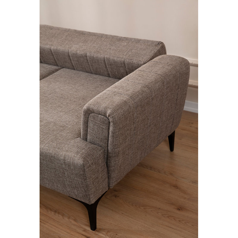 Élégant canapé-lit d'angle, brun clair, 55,1 po x 106,3 po x 30,3 po | Structure en bois de hêtre et en carton, tissu 100% polyester | Mécanisme de dossier pivotant, coussins en mousse souple | Facile à nettoyer, conception moderne pour le salon