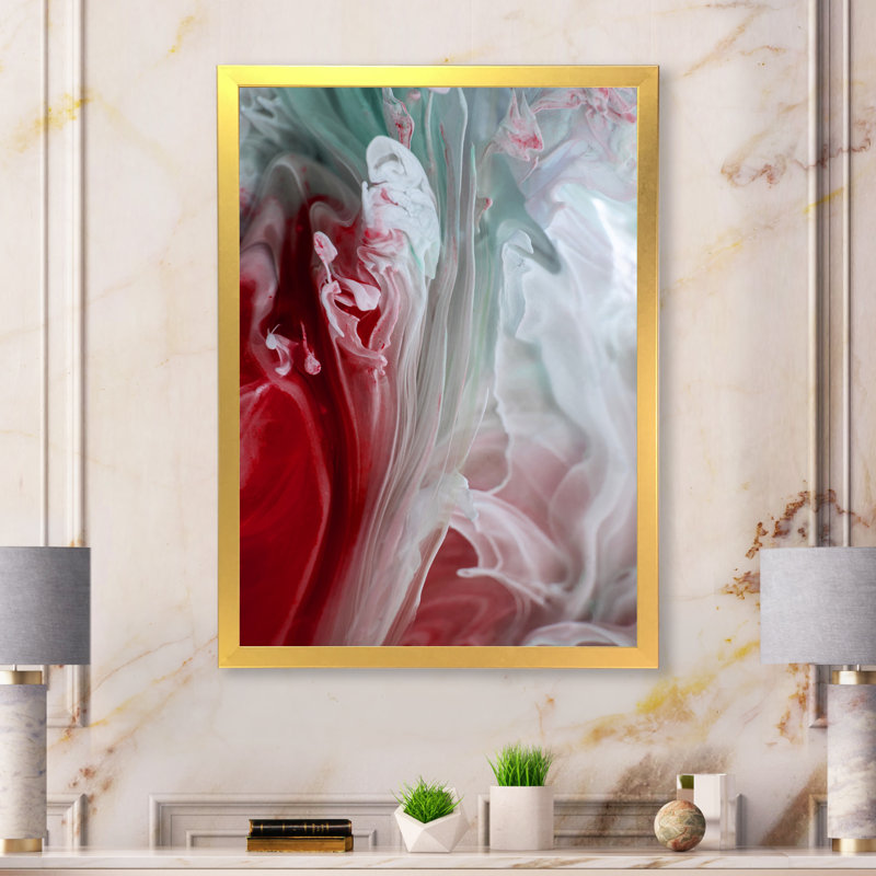 Art mural liquide en rouge et vert - décoration murale moderne en toile, Cadre doré, H 32 po x l 16 po x P 1 po