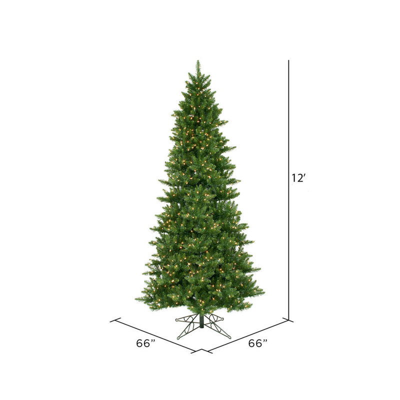 Camdon Fir Slim Artificial Christmas Tree, 12' H, Clear Lights, Pre-Lit