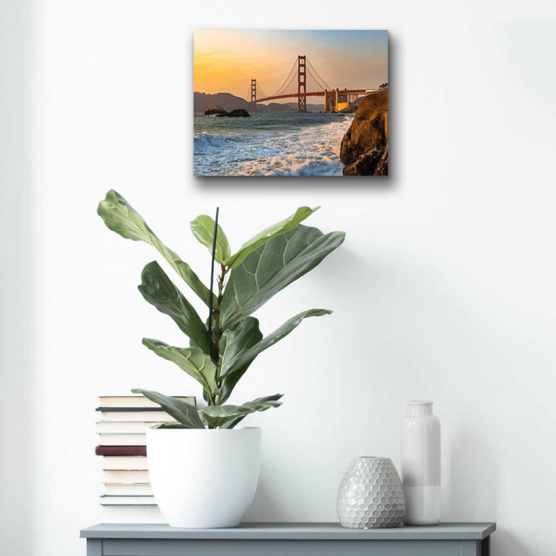 «Golden Gate Bridge Sunset» par Epic Portfolio, art mural en verre acrylique, H 12 po x l 16 po x P 0,13 po