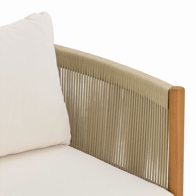 Outdoor Club Chair with Acacia Wood Frame in Teak Look Rope Panels and Cushions