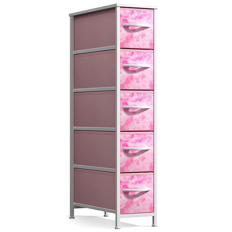 Commode étroite à 5 tiroirs Sorbus, Teinture par nœuds roses