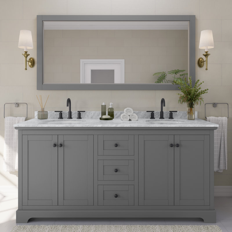 Avery 72'' Double Bathroom Vanity with Top, Dark Gray, Matte Black