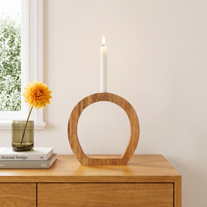Femke 8'' H Wood Tabletop Candlestick