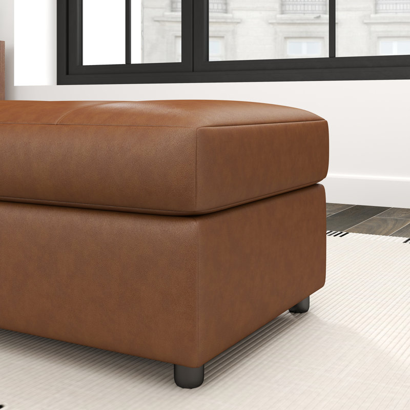 Latitude Run® Caro Leather Upholstered Ottoman, Brown