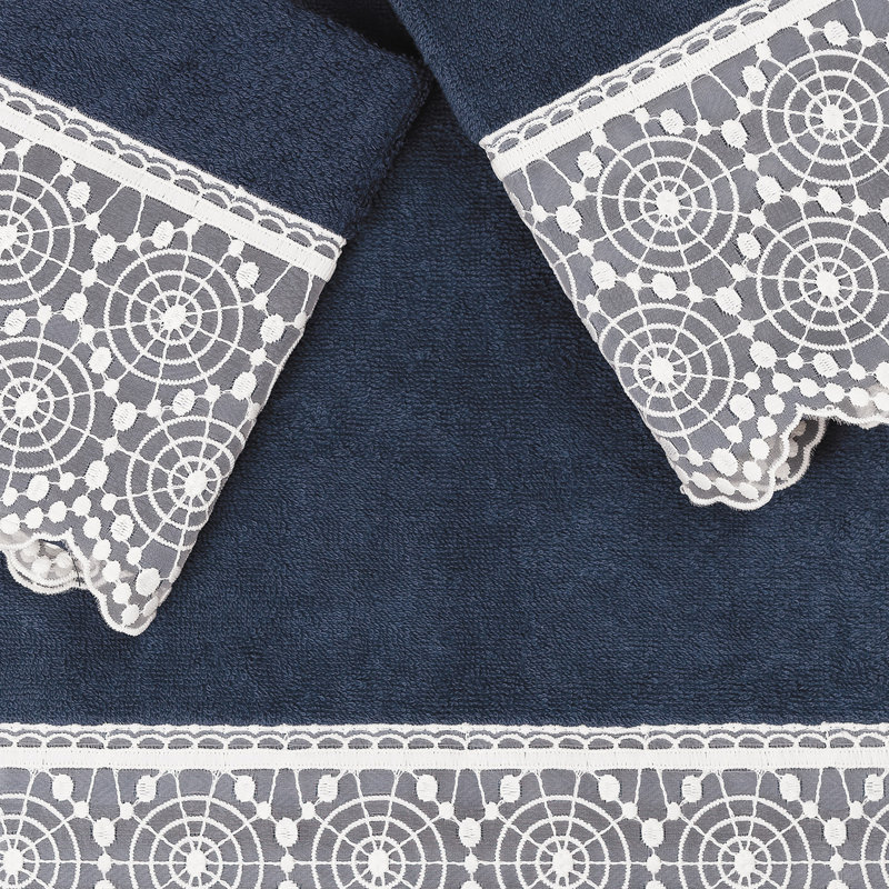 Ensemble de serviettes 3 pièces , Bleu marine/crème