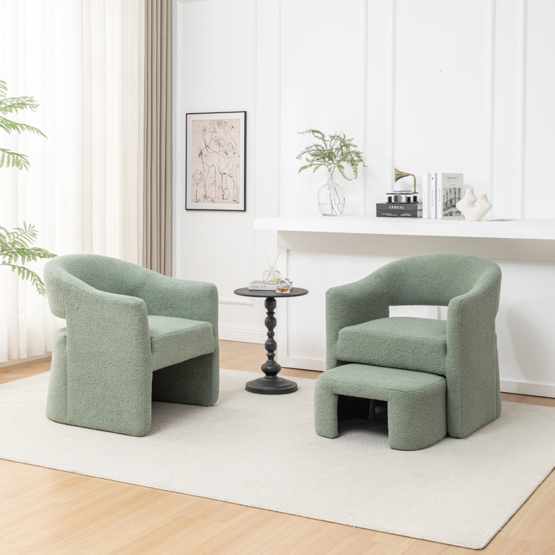 Fauteuil demi-tonneau avec repose-pieds, Imitation fourrure verte