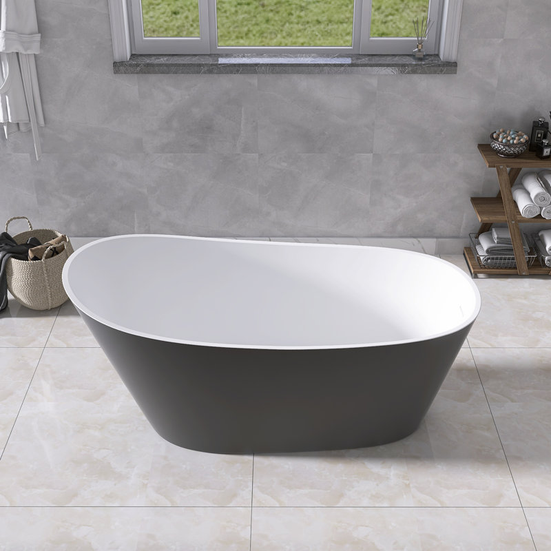 Baignoire de trempage autoportante en acrylique gris mat mat 59 po x 29,5 po avec drain latéral en acrylique