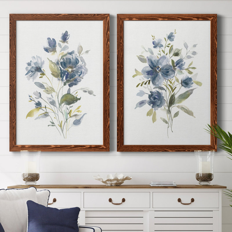 Linen Botanical I - Ensemble de 2 reproductions d'art, Toile avec cadre érable