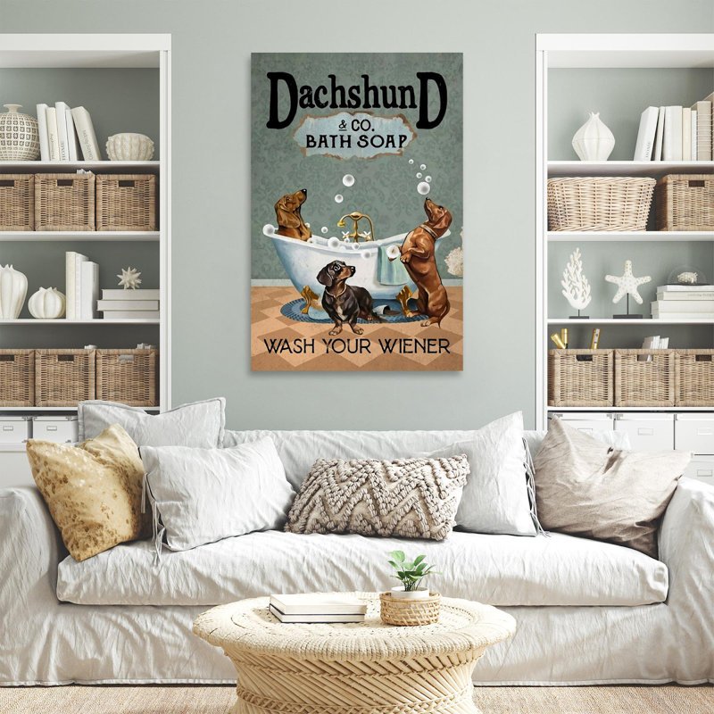 «Dachshund Co Bath Soap Wash Your Weiner Dog Lover Dachshund Bath Soap», impression sur toile tendue