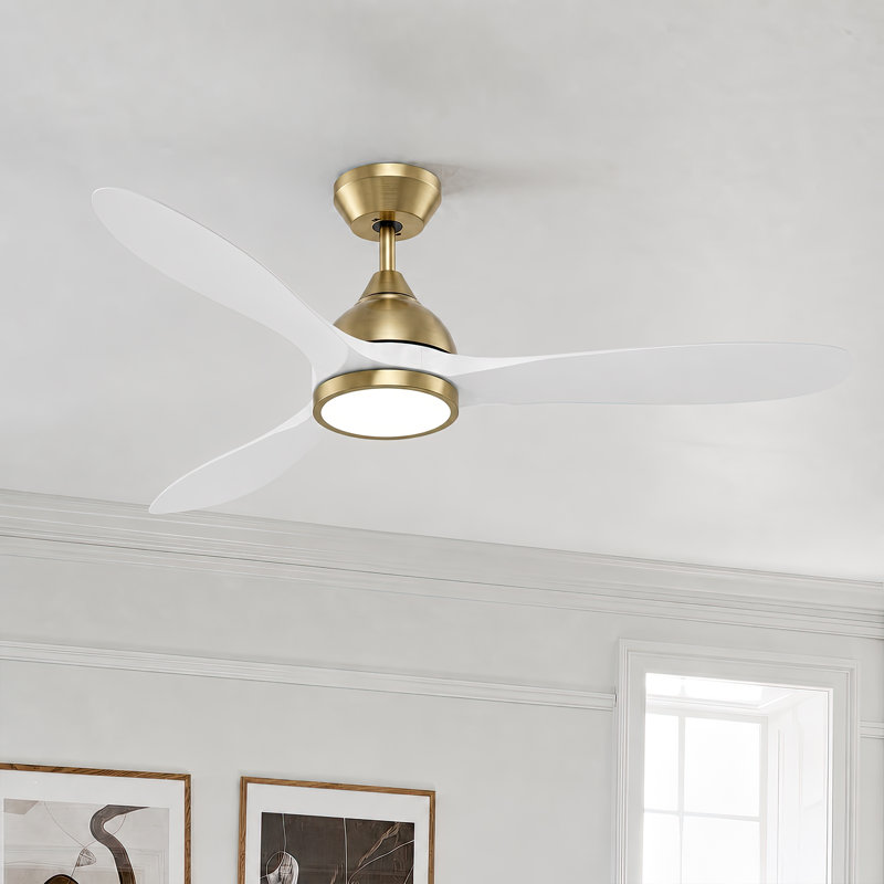 52" High-Airflow Ceiling Fan with Light - Quiet DC Motor, 3CCT Memory LED, Reversible 6-Speed Max 6500CFM, Gold, White